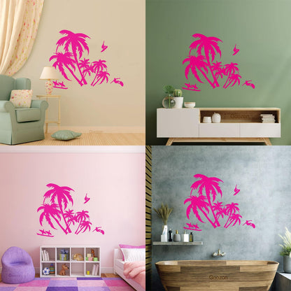 Wall Vinyl Sticker Decor Palm Beach Surfing Extreme Sport Ocean Can Modify And Add Information