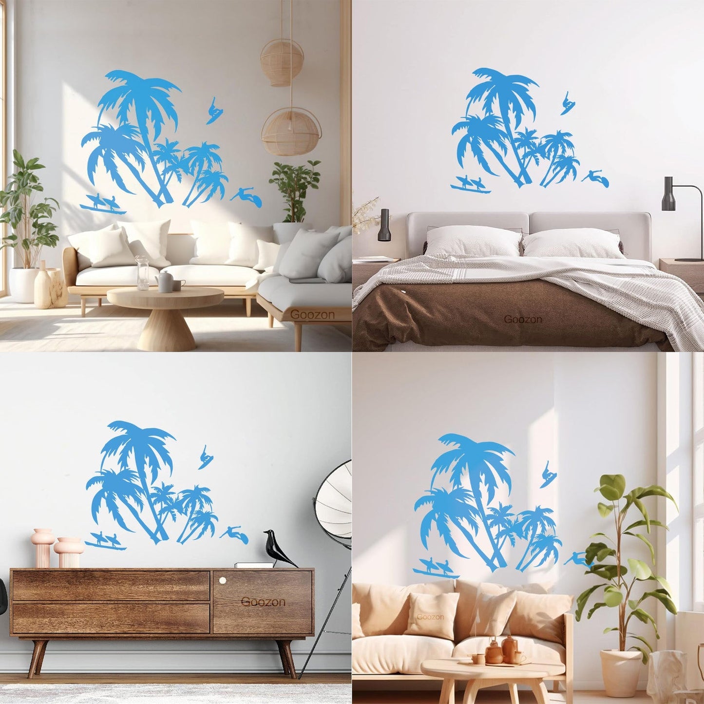 Wall Vinyl Sticker Decor Palm Beach Surfing Extreme Sport Ocean Can Modify And Add Information