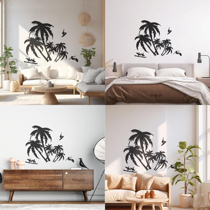 Wall Vinyl Sticker Decor Palm Beach Surfing Extreme Sport Ocean Can Modify And Add Information