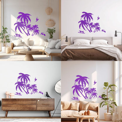Wall Vinyl Sticker Decor Palm Beach Surfing Extreme Sport Ocean Can Modify And Add Information
