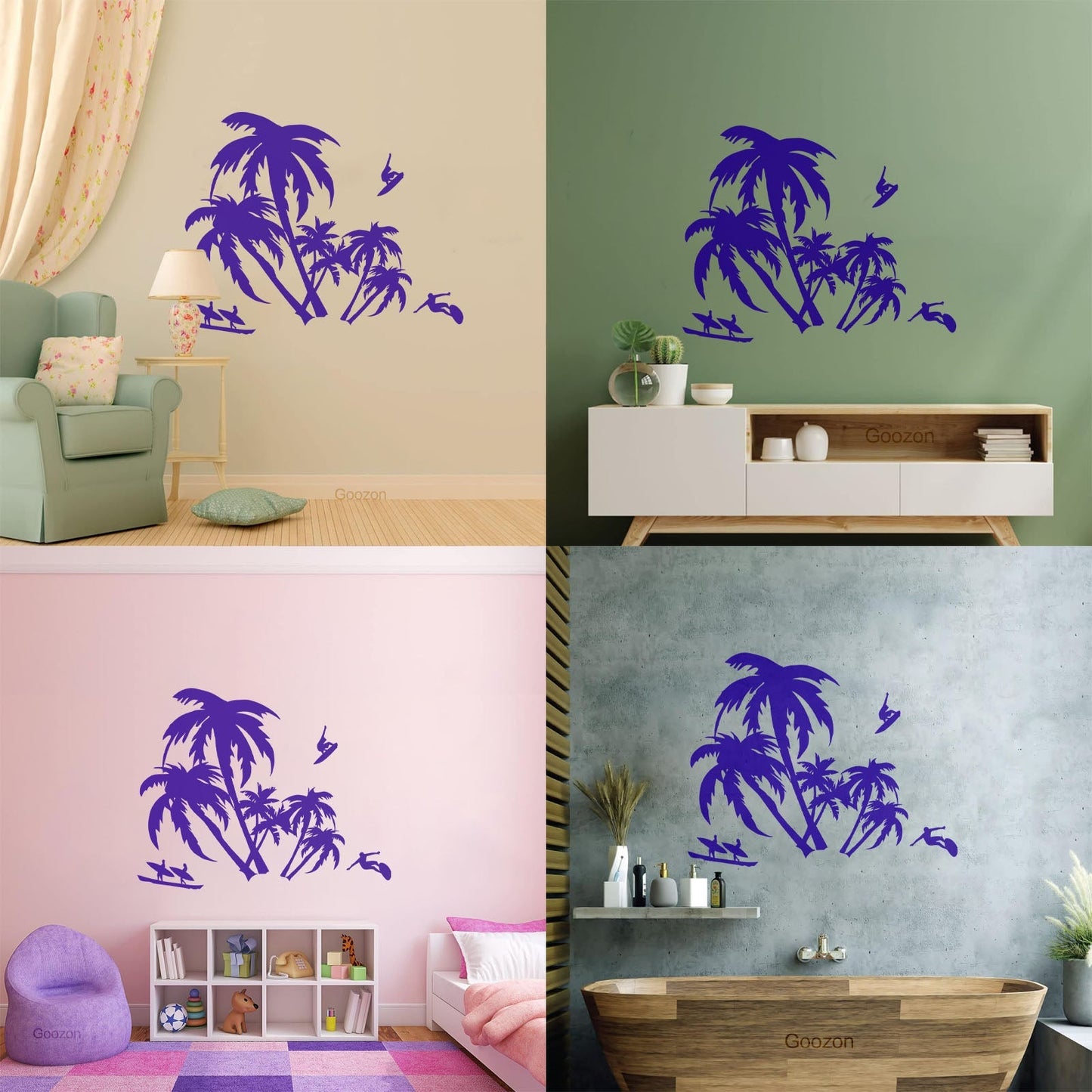 Wall Vinyl Sticker Decor Palm Beach Surfing Extreme Sport Ocean Can Modify And Add Information
