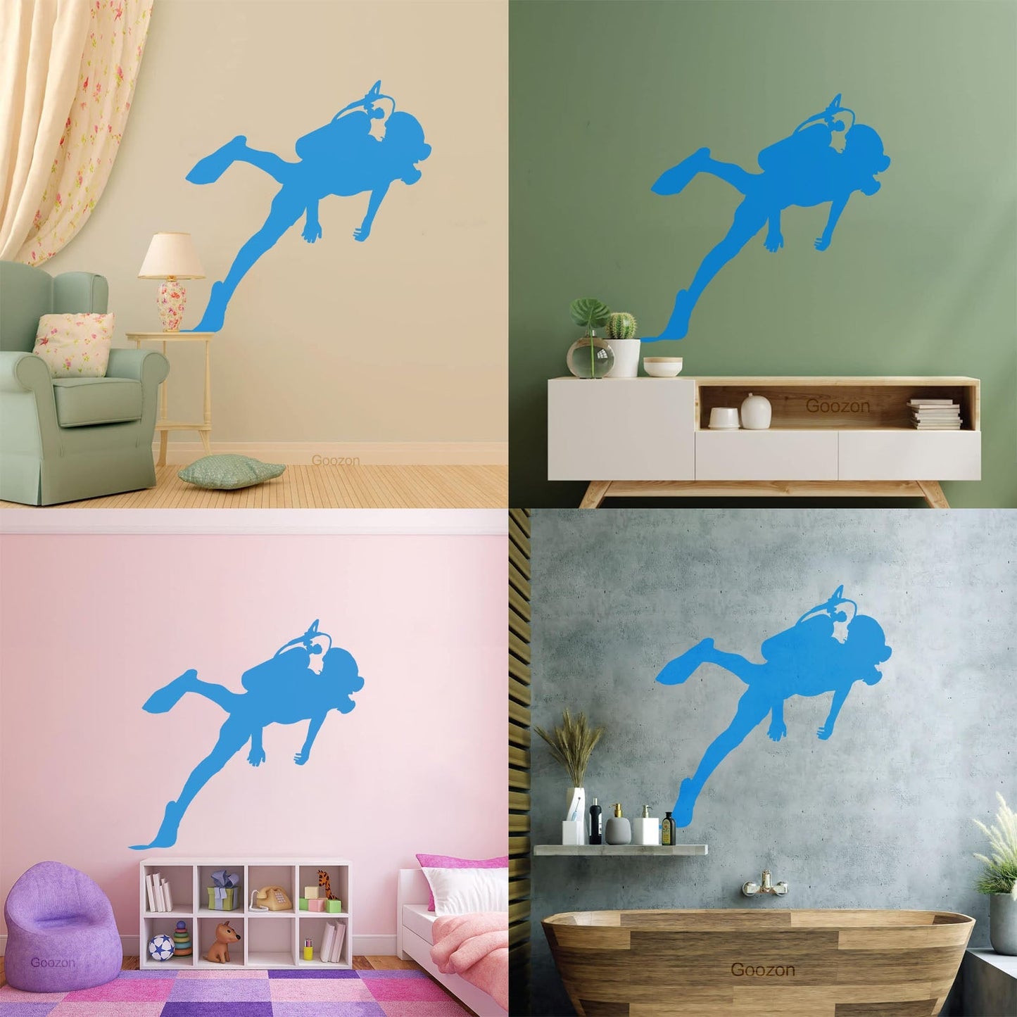 Scuba Diving Sea Ocean Underwater Lettering Stickers Removable Without Leaving Glue