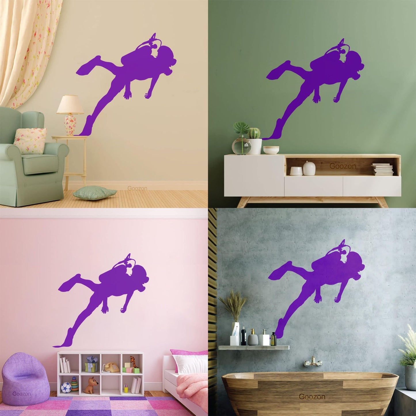 Scuba Diving Sea Ocean Underwater Lettering Stickers Removable Without Leaving Glue