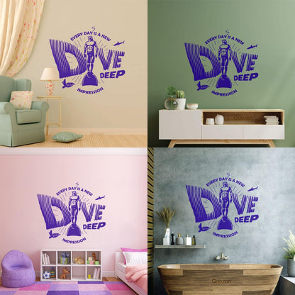 Wall Decals Paster Paper Sea Ocean Diving Underwater Scuba Diver Self Adhesive