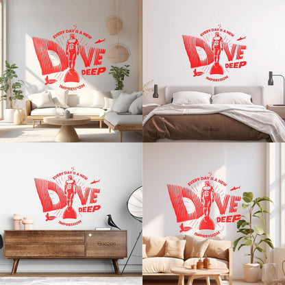 Wall Decals Paster Paper Sea Ocean Diving Underwater Scuba Diver Self Adhesive