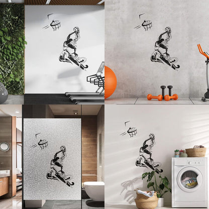 Sport Basketball Player Jumping Ball Basketball Hoop Engraving Stickers Wall Beautification