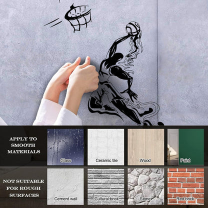 Sport Basketball Player Jumping Ball Basketball Hoop Engraving Stickers Wall Beautification