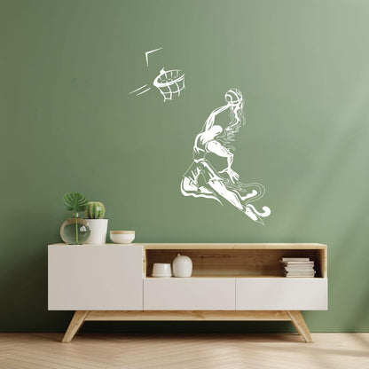 Sport Basketball Player Jumping Ball Basketball Hoop Engraving Stickers Wall Beautification