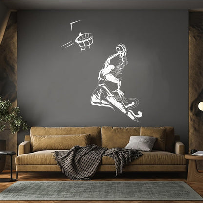 Sport Basketball Player Jumping Ball Basketball Hoop Engraving Stickers Wall Beautification