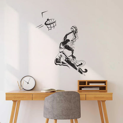 Sport Basketball Player Jumping Ball Basketball Hoop Engraving Stickers Wall Beautification