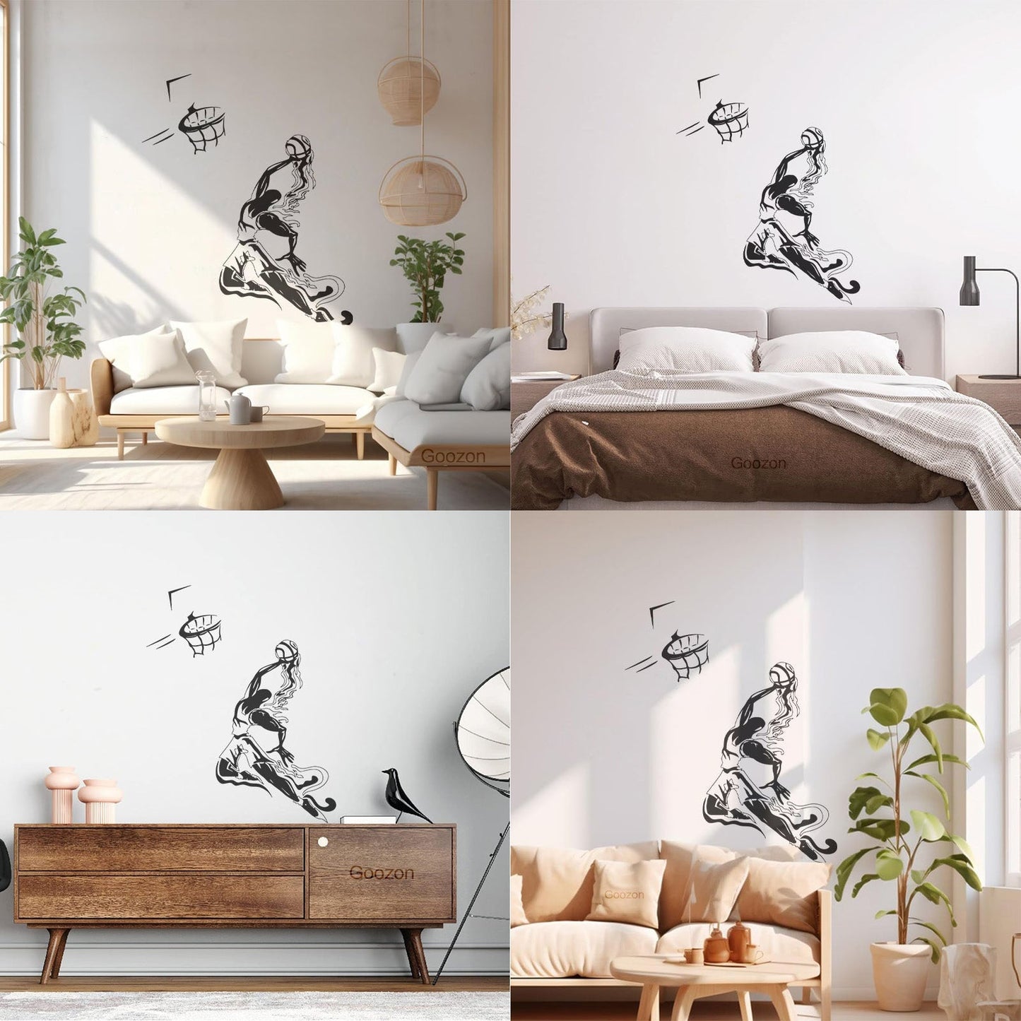 Sport Basketball Player Jumping Ball Basketball Hoop Engraving Stickers Wall Beautification