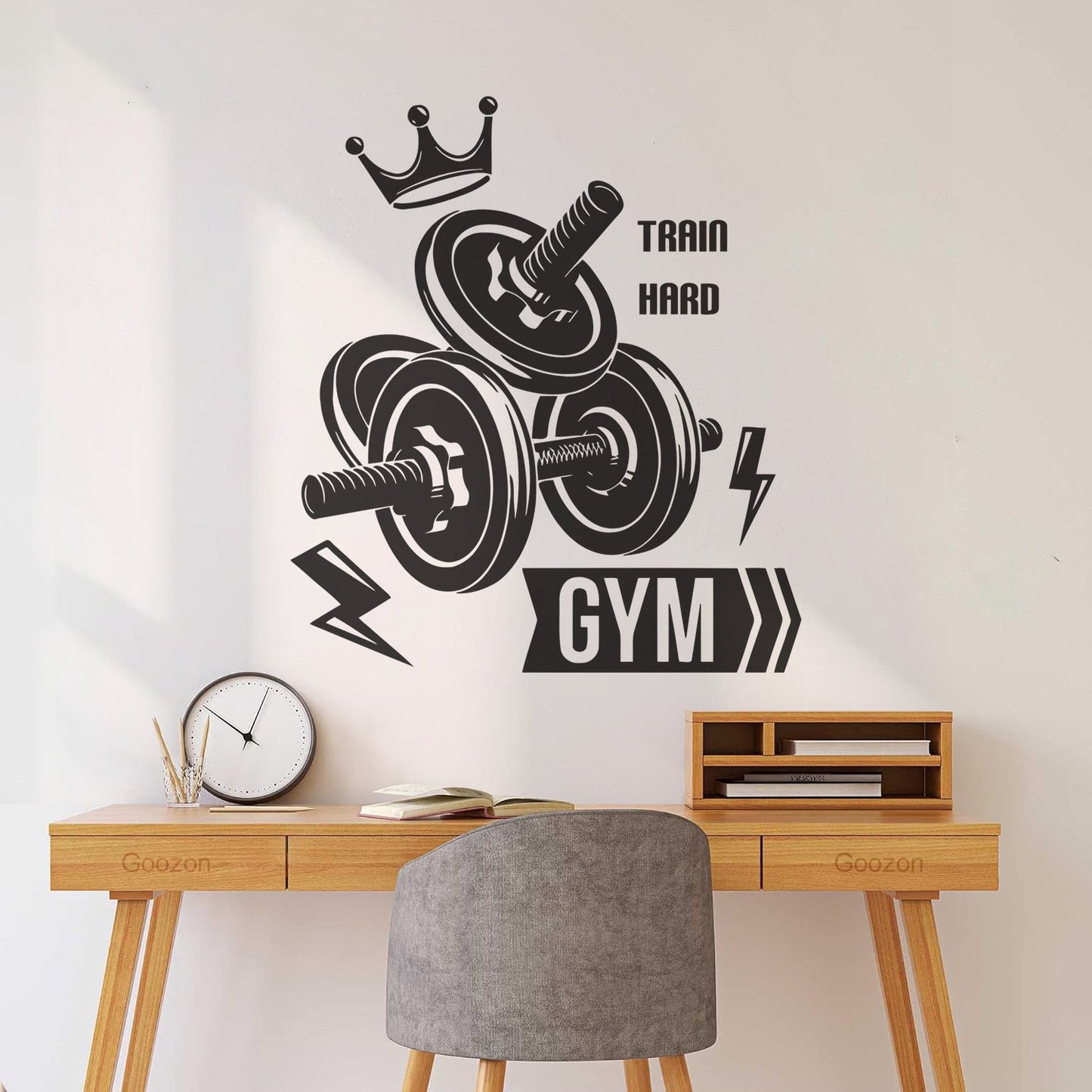 Mural And Wall Vinyl Decal Sport Fitnesscenter Gymnastics Dumbbells Bodybuilding Train Hard Multi Color Selection