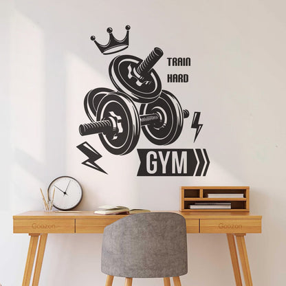 Mural And Wall Vinyl Decal Sport Fitnesscenter Gymnastics Dumbbells Bodybuilding Train Hard Multi Color Selection