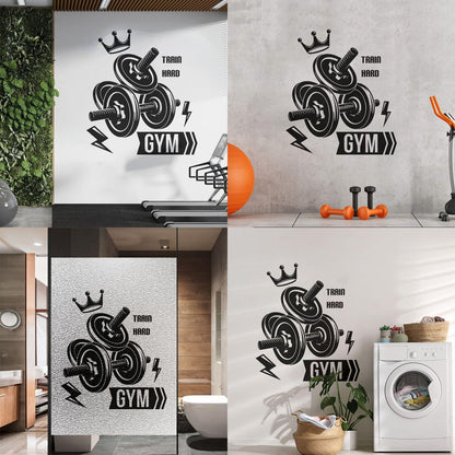Mural And Wall Vinyl Decal Sport Fitnesscenter Gymnastics Dumbbells Bodybuilding Train Hard Multi Color Selection