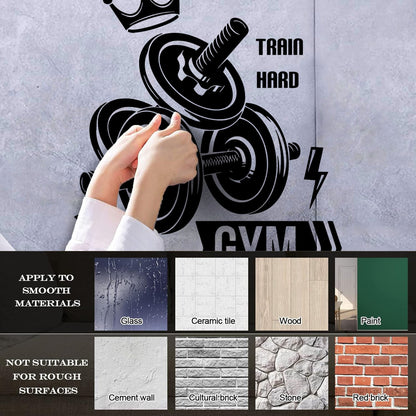 Mural And Wall Vinyl Decal Sport Fitnesscenter Gymnastics Dumbbells Bodybuilding Train Hard Multi Color Selection