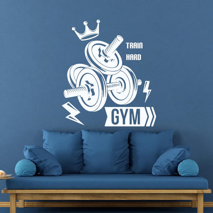 Mural And Wall Vinyl Decal Sport Fitnesscenter Gymnastics Dumbbells Bodybuilding Train Hard Multi Color Selection