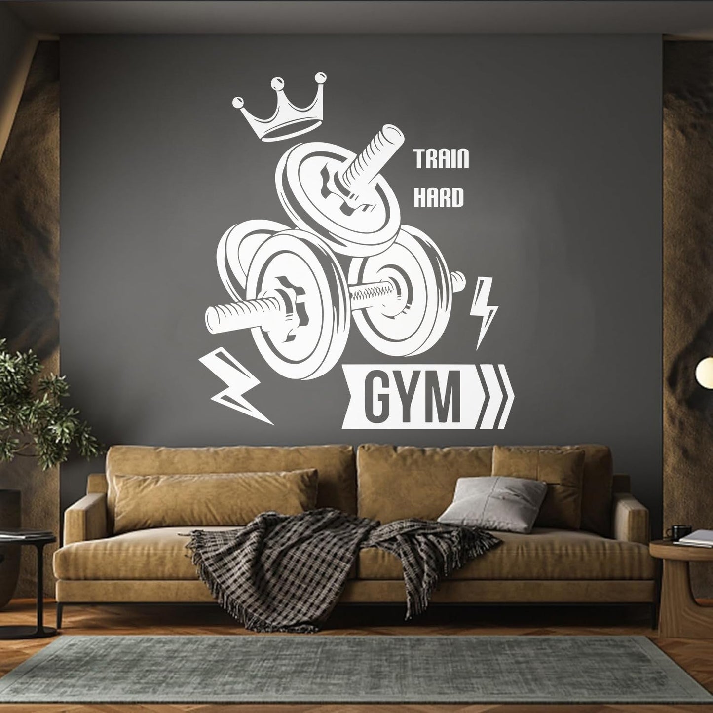 Mural And Wall Vinyl Decal Sport Fitnesscenter Gymnastics Dumbbells Bodybuilding Train Hard Multi Color Selection
