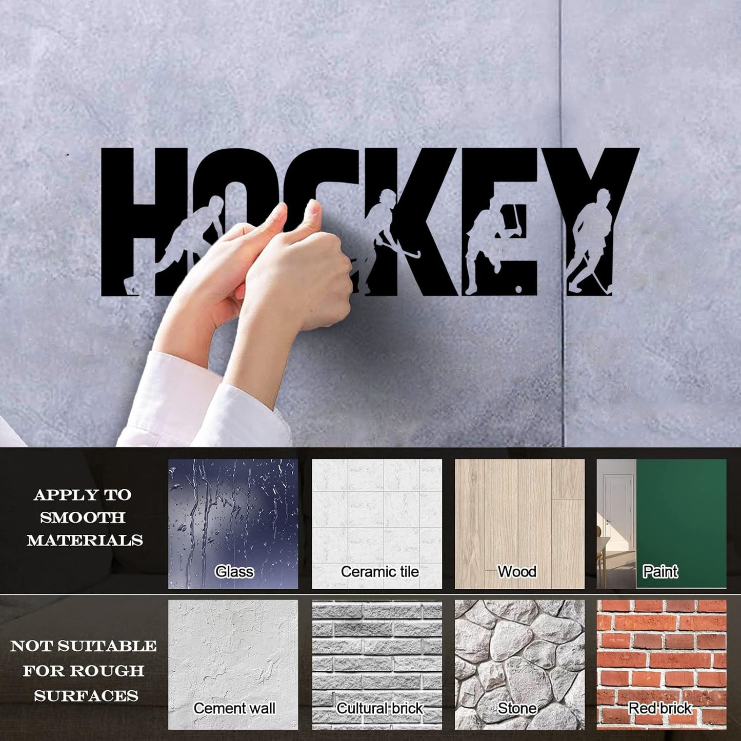 Sport Game Hockey Word Silhouettes Wall Vinyl Sticker Decor Easy Installation