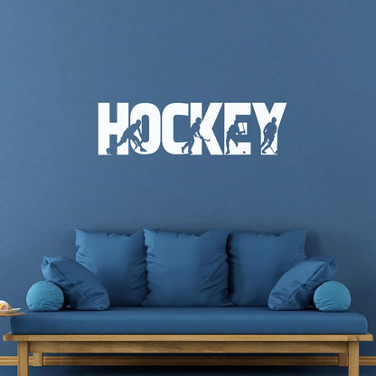 Sport Game Hockey Word Silhouettes Wall Vinyl Sticker Decor Easy Installation