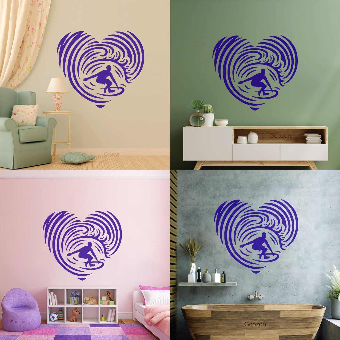 Mural And Wall Vinyl Decal Surfing Ocean Sport Heart Extreme Beach Sea Glass Stickers