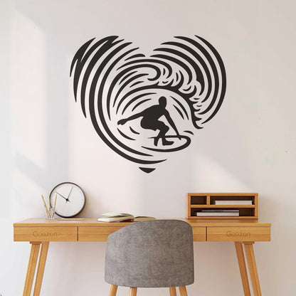 Mural And Wall Vinyl Decal Surfing Ocean Sport Heart Extreme Beach Sea Glass Stickers