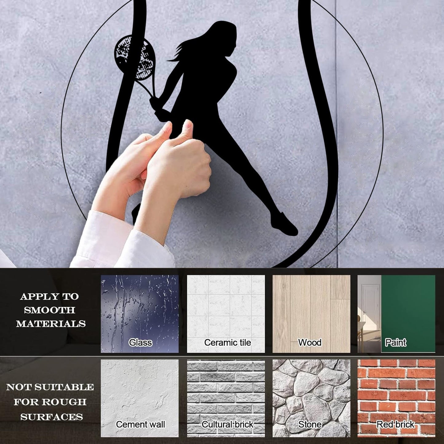 Lettering Decals Tennis Ball Sportswoman Rackets Easy Installation