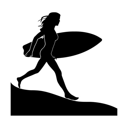 Wall Decals Pvc Silhouette Girl Surfing Beach Water Sports Multi Color Selection