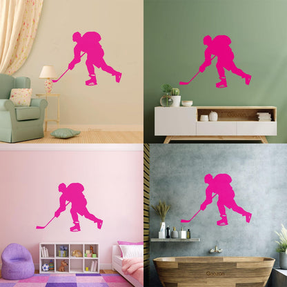 Hockey Player Sport Child Man Cave Vinyl Art Sticker Glass Stickers