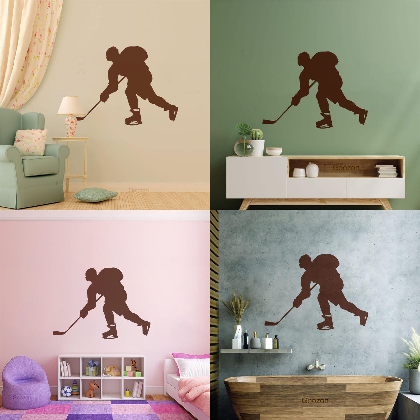 Hockey Player Sport Child Man Cave Vinyl Art Sticker Glass Stickers