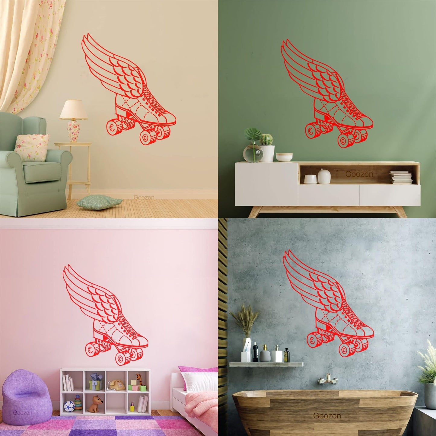 Wall Decals Paster Paper Retro Roller Derby Skating Skates Shoes With Wings Sport Do Not Damage The Wall Surface
