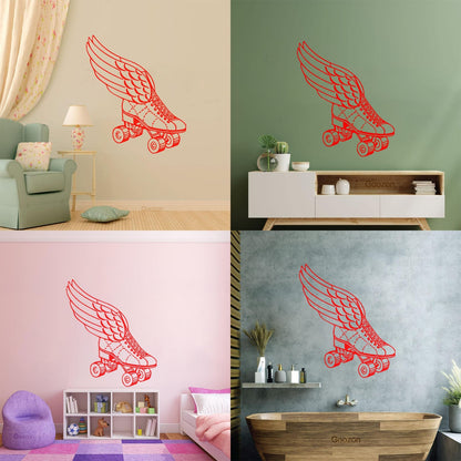 Wall Decals Paster Paper Retro Roller Derby Skating Skates Shoes With Wings Sport Do Not Damage The Wall Surface