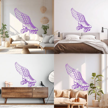 Wall Decals Paster Paper Retro Roller Derby Skating Skates Shoes With Wings Sport Do Not Damage The Wall Surface