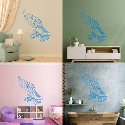 Wall Decals Paster Paper Retro Roller Derby Skating Skates Shoes With Wings Sport Do Not Damage The Wall Surface