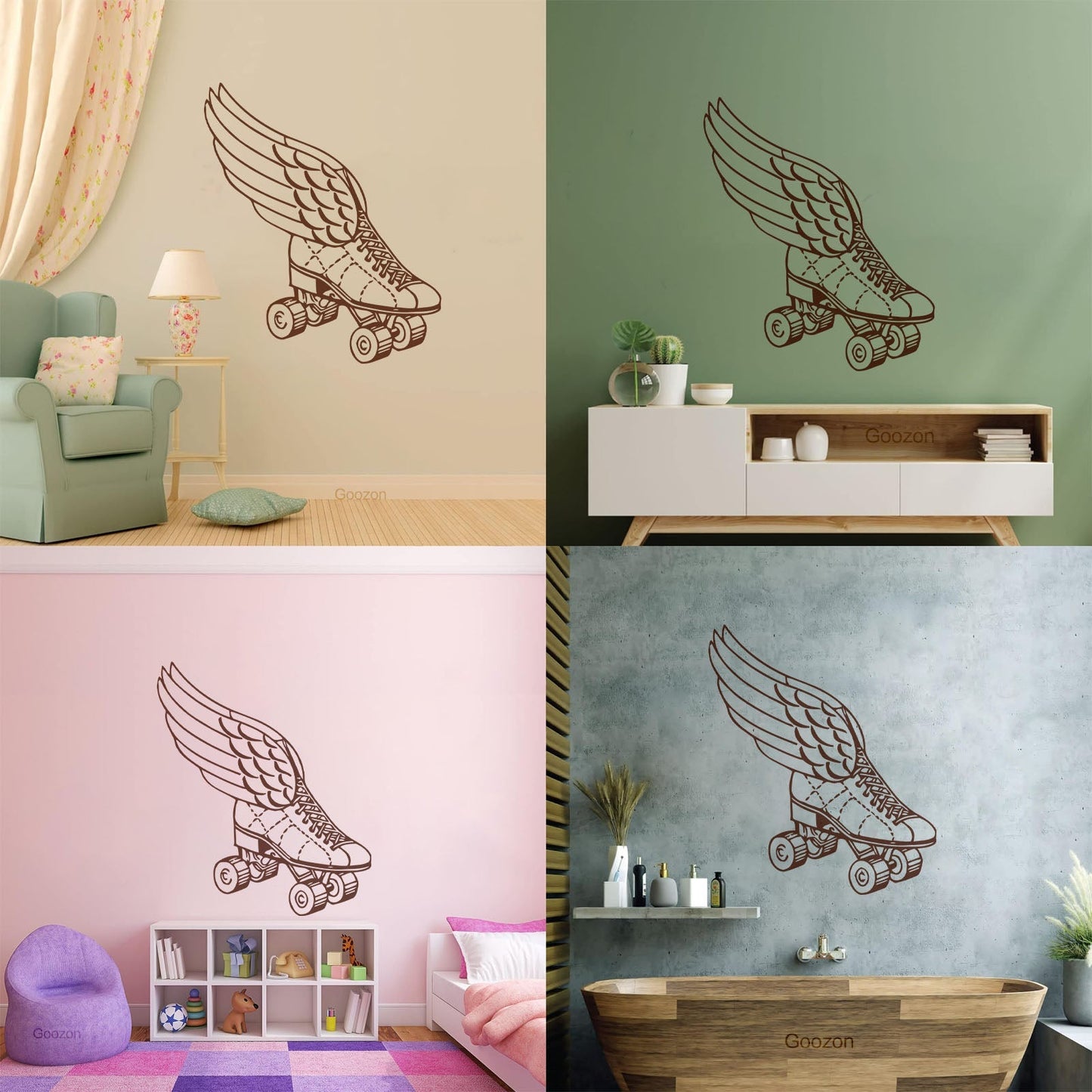 Wall Decals Paster Paper Retro Roller Derby Skating Skates Shoes With Wings Sport Do Not Damage The Wall Surface