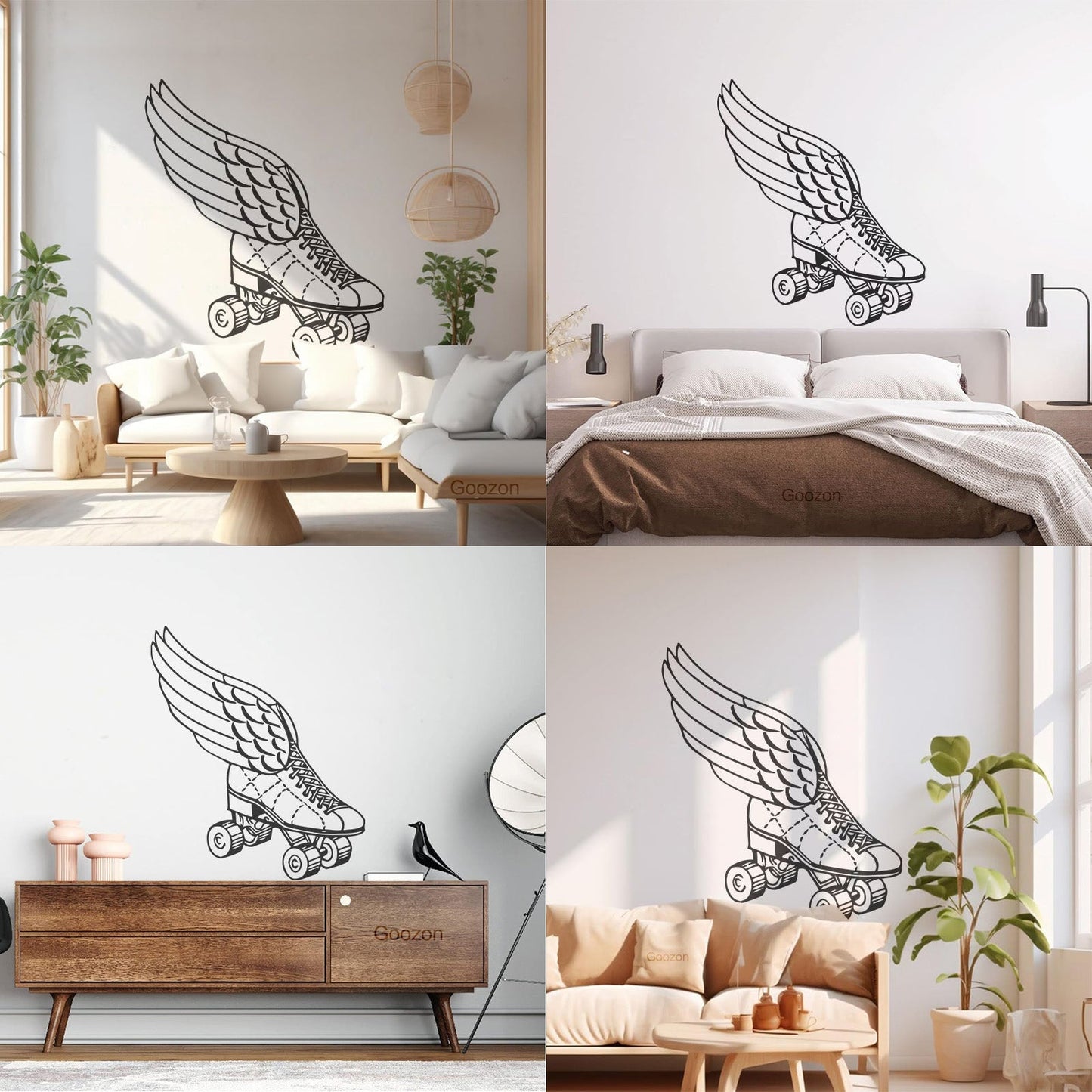 Wall Decals Paster Paper Retro Roller Derby Skating Skates Shoes With Wings Sport Do Not Damage The Wall Surface