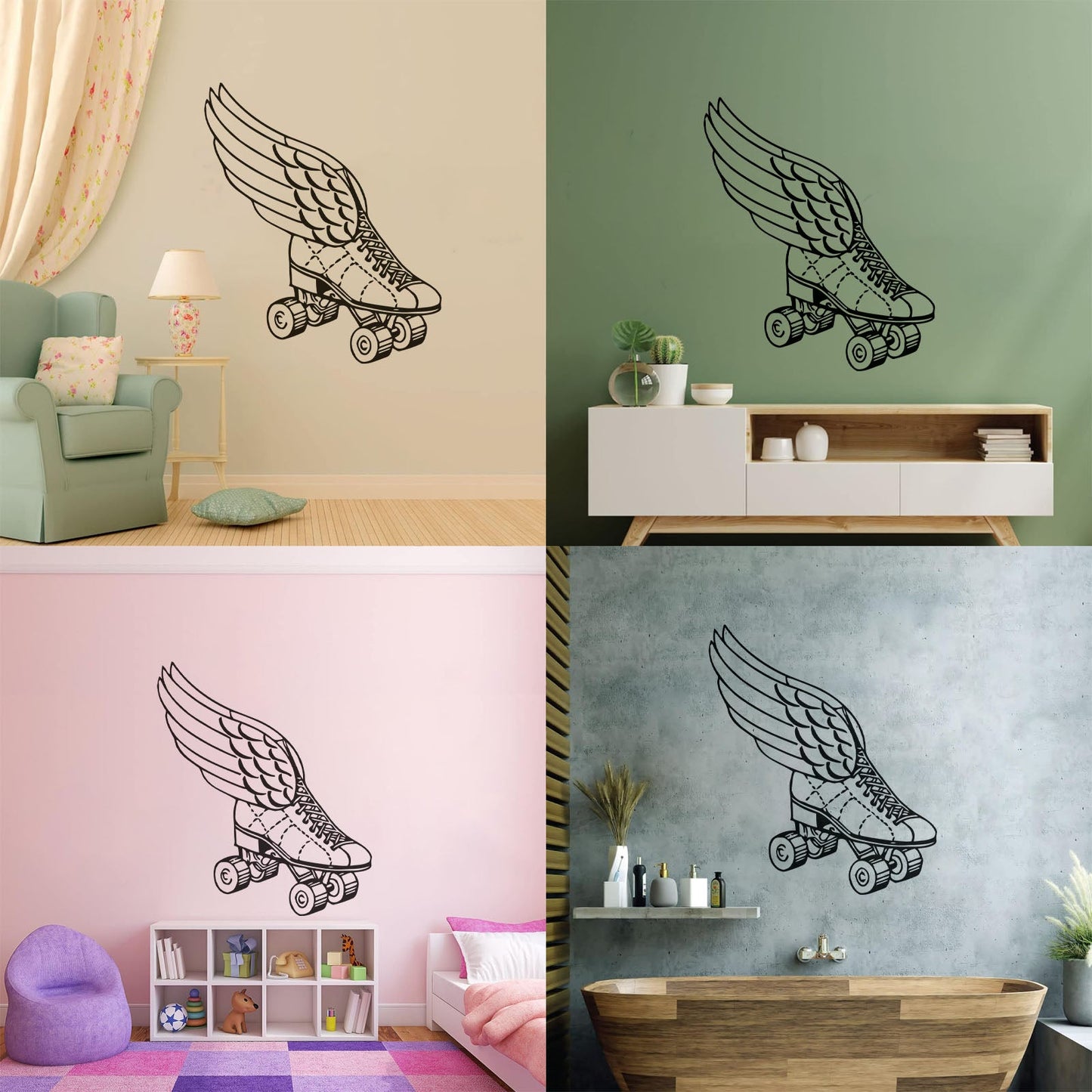 Wall Decals Paster Paper Retro Roller Derby Skating Skates Shoes With Wings Sport Do Not Damage The Wall Surface