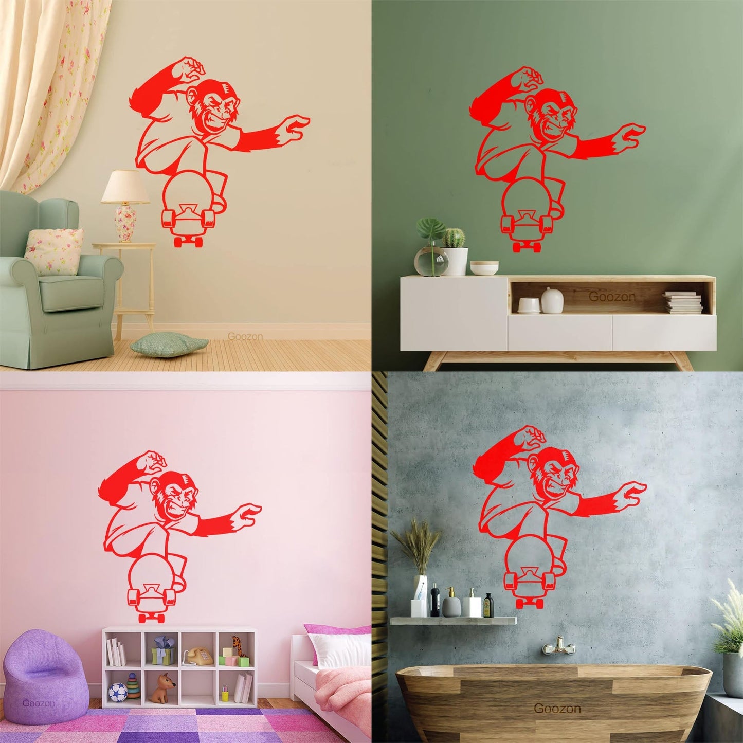 Scateboard Extreme Sport Animal Monkey Vinyl Wall Stickers Multi Color Selection