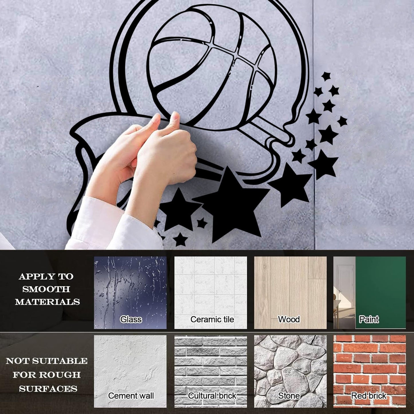 Fine Carving Decals Sport Healthy Basketball Victory Ribbon Stars It Won'T Fall Off