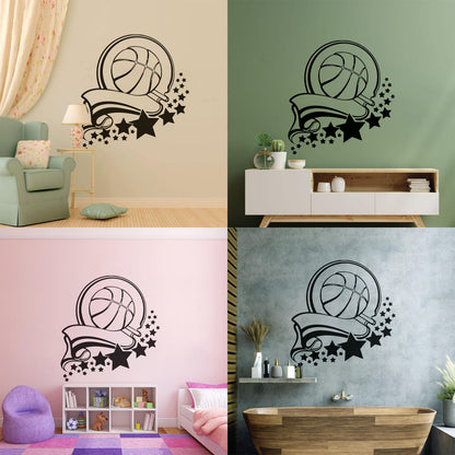 Fine Carving Decals Sport Healthy Basketball Victory Ribbon Stars It Won'T Fall Off