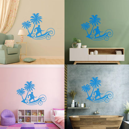 Wall Decals Wave Surfing Beach Extreme Sports Palms Waterproof