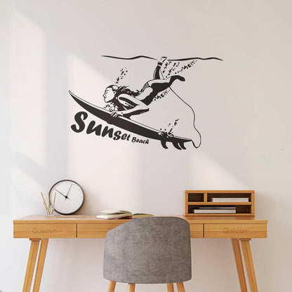 Engraving Stickers Surfing Sunset Beach Ocean Marine Sports Tattoo Culture