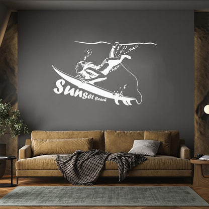 Engraving Stickers Surfing Sunset Beach Ocean Marine Sports Tattoo Culture