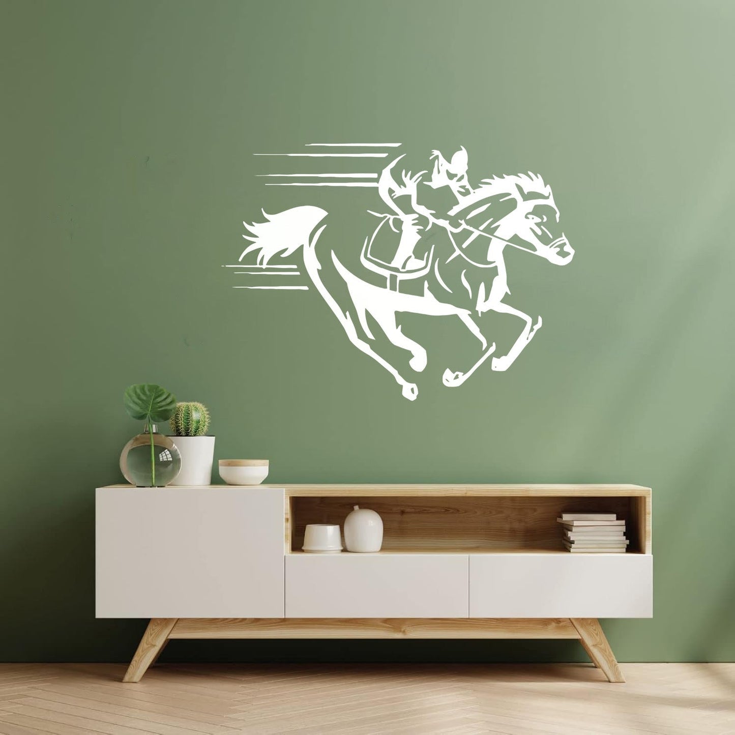 Vinyl Art Sticker Horse Jockey Jogging Racecourse Hippodrome Can Modify And Add Information
