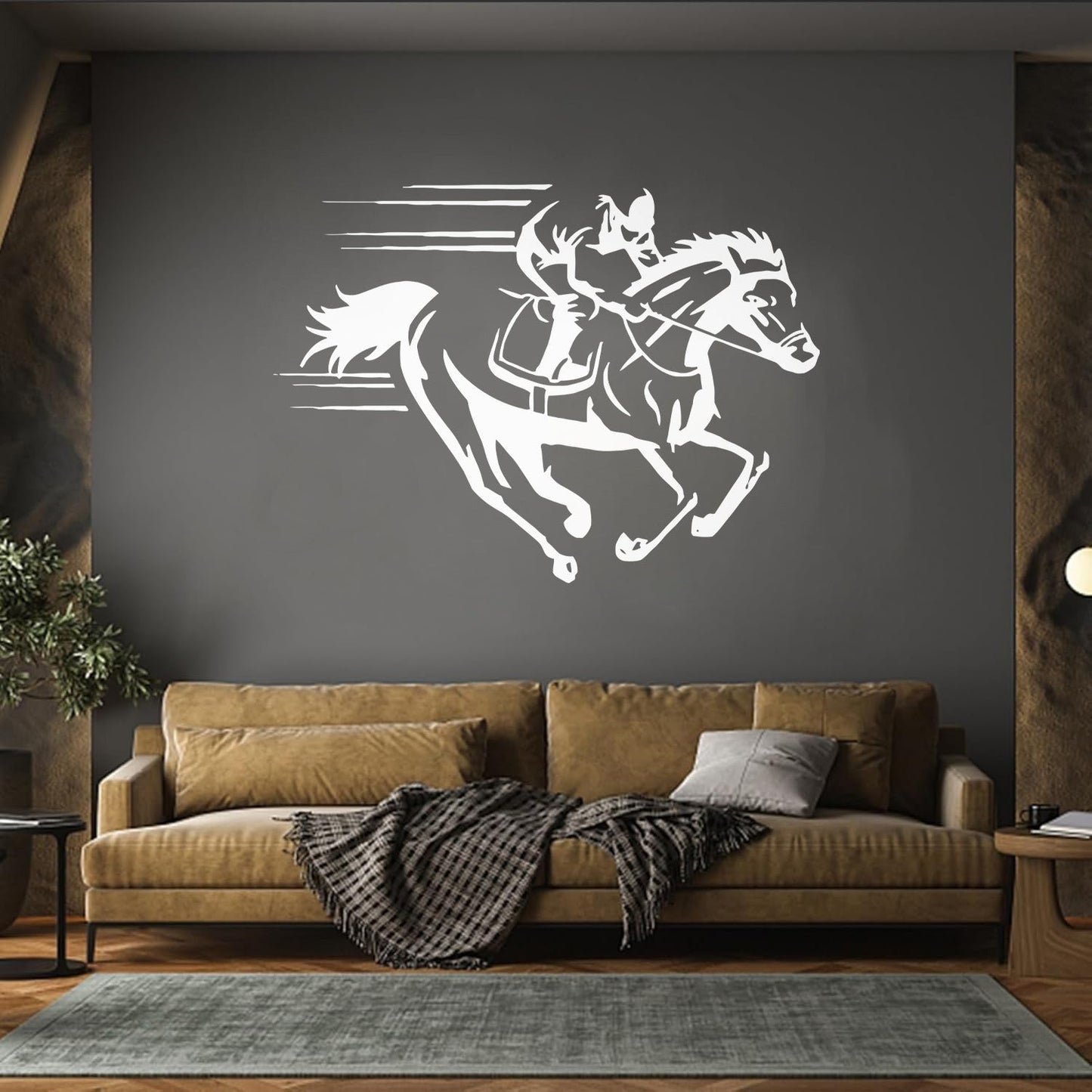 Vinyl Art Sticker Horse Jockey Jogging Racecourse Hippodrome Can Modify And Add Information