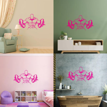 Wall Decals Paster Paper Muscled Barbell Gymnastics Fitnesscenter Bodybuilding Glass Stickers