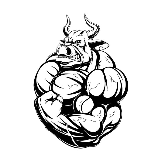 Wall Decals Pvc Fitnesscenter Bodybuilding Angry Bull Muscles Animals Can Modify And Add Information