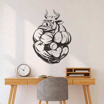 Wall Decals Pvc Fitnesscenter Bodybuilding Angry Bull Muscles Animals Can Modify And Add Information