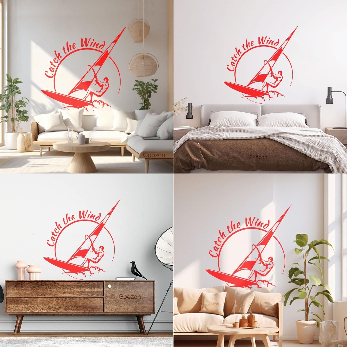Vinyl Wall Decals Sports Catch The Wind Surf Wave Title Glass Stickers