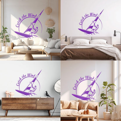 Vinyl Wall Decals Sports Catch The Wind Surf Wave Title Glass Stickers