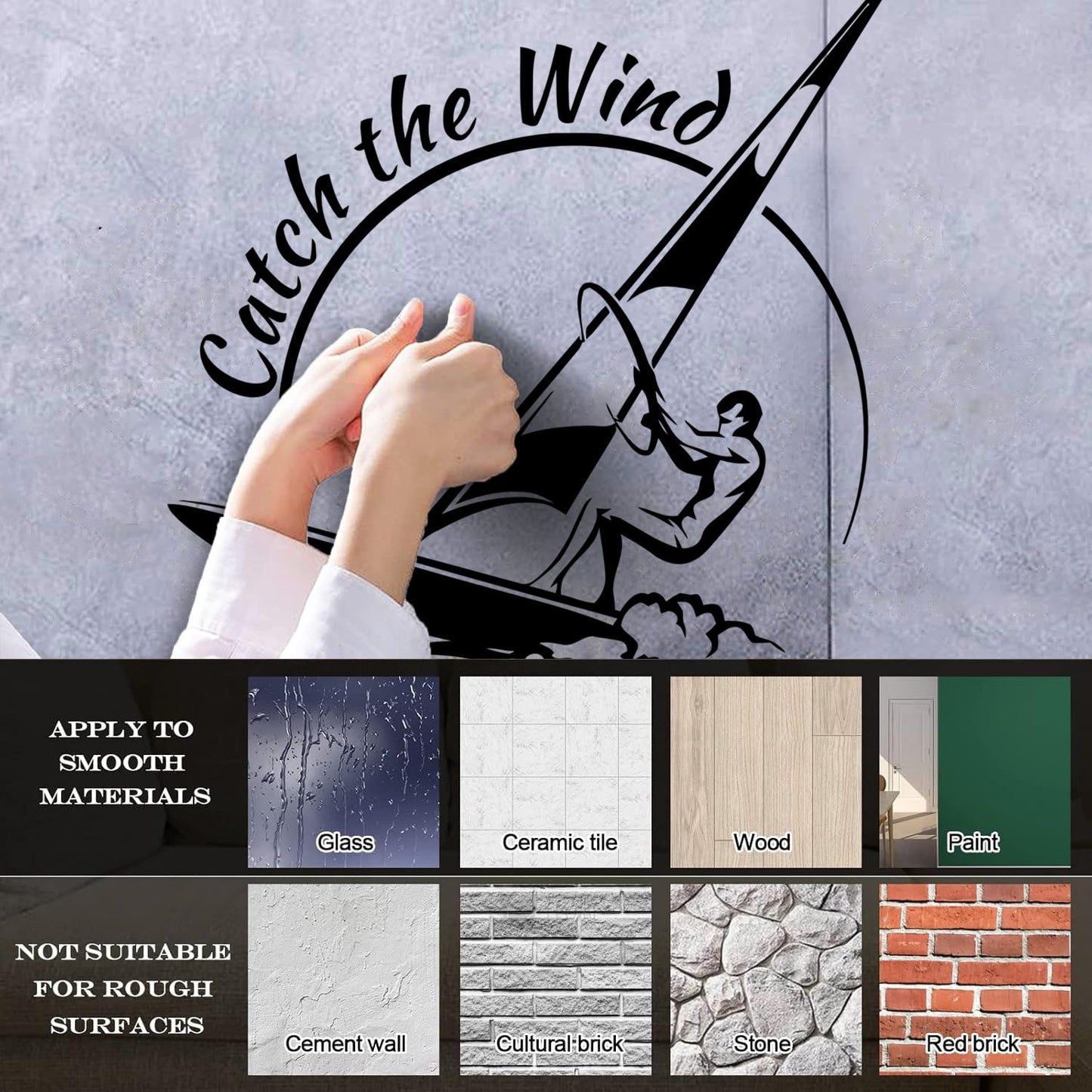 Vinyl Wall Decals Sports Catch The Wind Surf Wave Title Glass Stickers